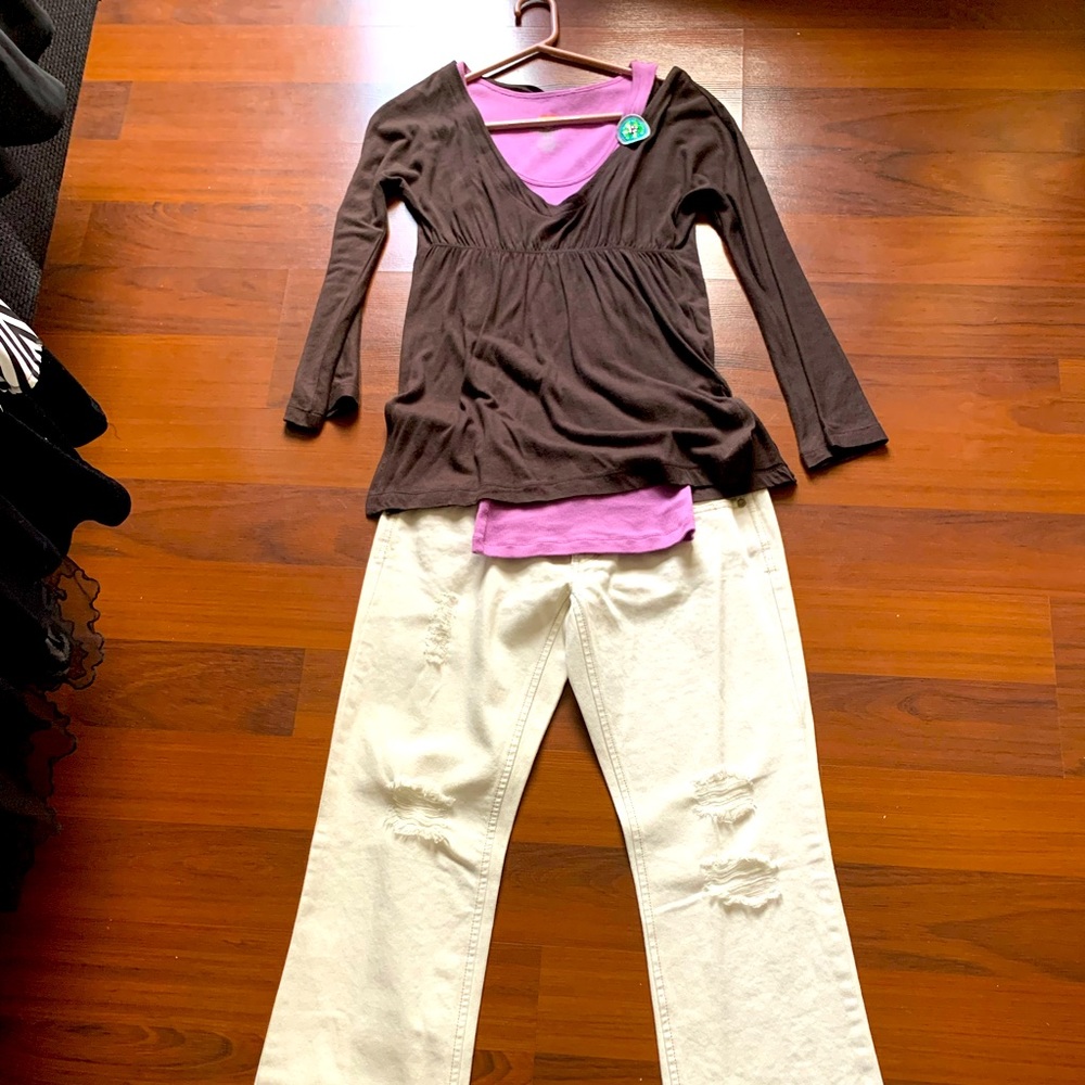 Old Navy, blouse, tank top with pin, jeans